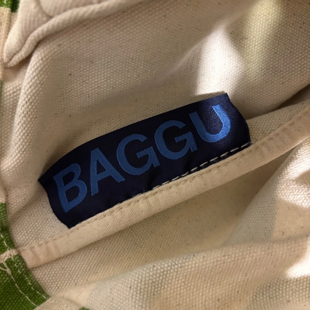 BAGGU Green and Cream Striped Tote - Picture 5 of 5